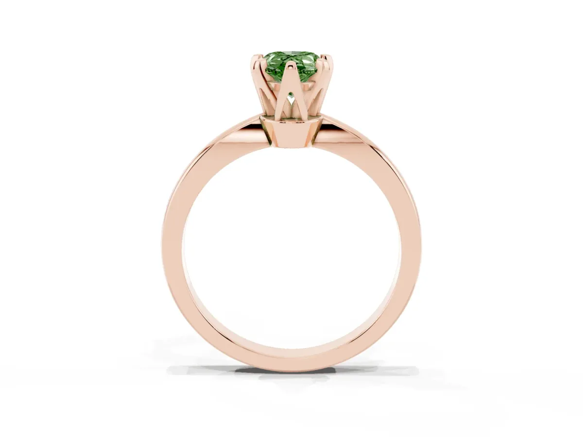 Fancy Green Pear Cut Solitaire Engagement Ring with Six-Prong Setting and Tapered Band Rose gold