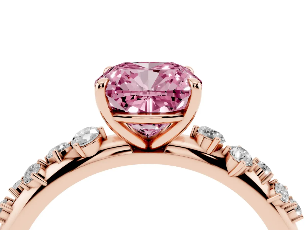 Fancy Pink Cushion Cut Diamond Cluster Prong-Set Solitaire Ring Rose gold