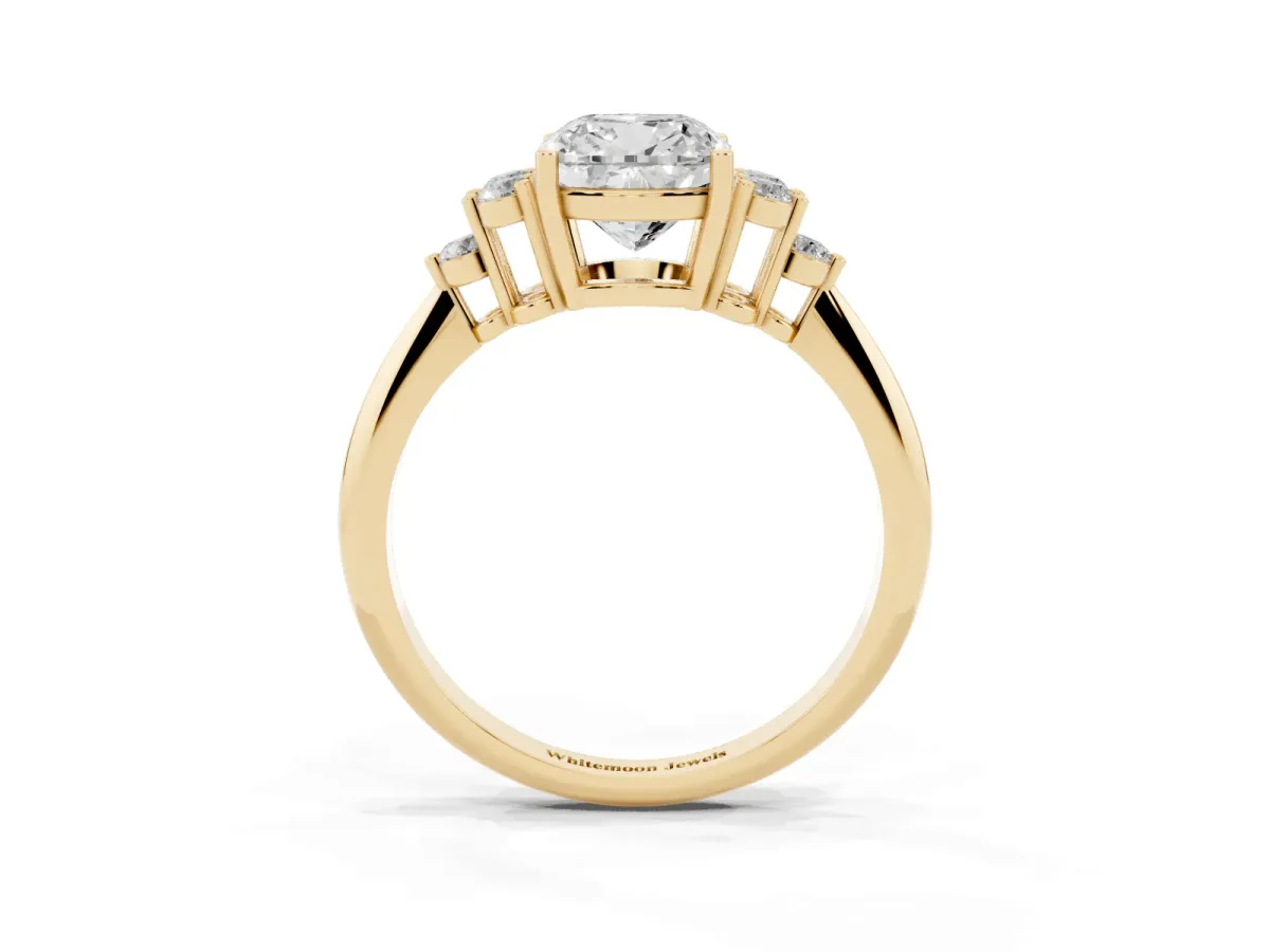 Cushion Cut Cut Diamond Cluster Ring with Solitaire Band and Four-Prong Setting Yellow gold