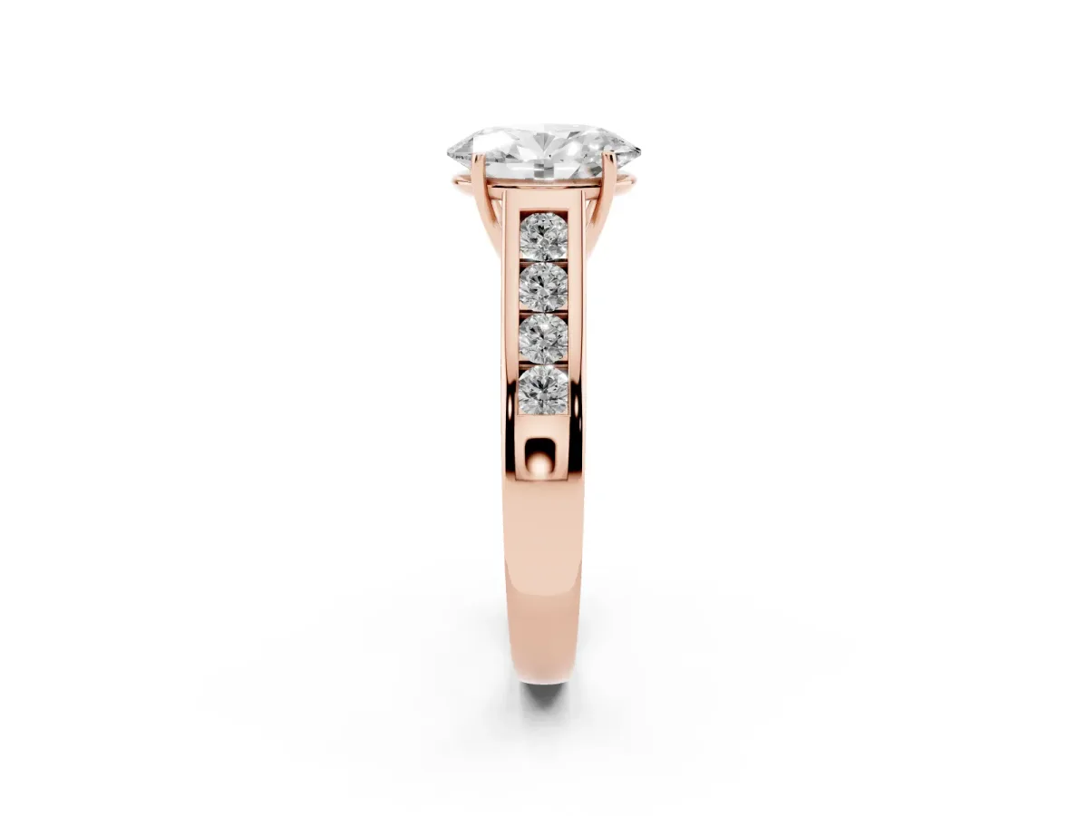 Oval Cut Brilliant Channel-Set Solitaire Ring with Four-Prong Setting Rose gold