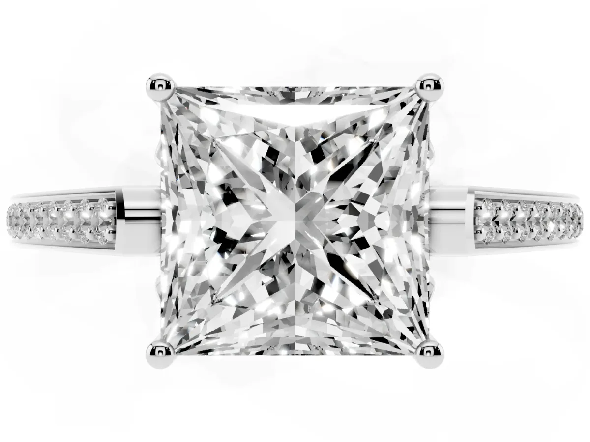 Princess Cut Cut Cathedral Pave Diamond Engagement Ring with Six-Prong Setting Silver