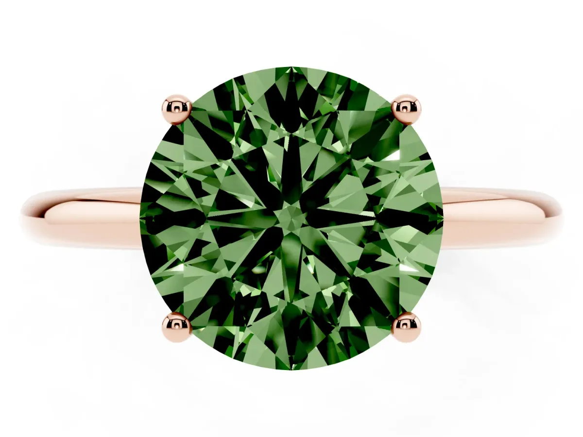 Fancy Green Round Cut Cut Solitaire Engagement Ring with Four-Prong Setting and Classic Band Rose gold