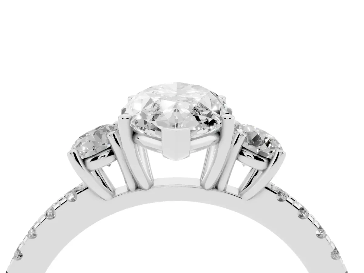 Three-Stone Marquise Cut Cut Diamond Pavé Band with Prong Setting Silver
