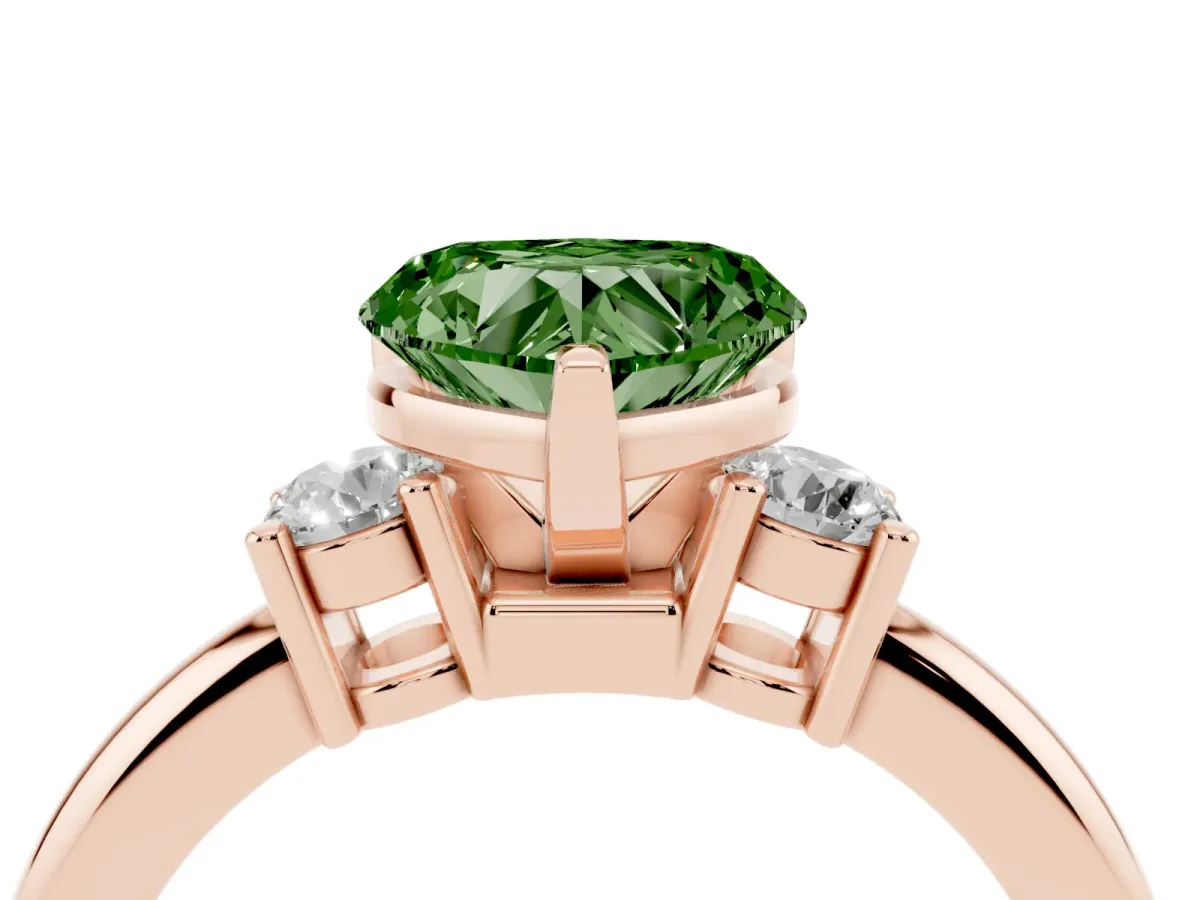 Fancy Green Three-Stone Heart Cut Cut Diamond Solitaire with Prong Setting and Classic Band Rose gold