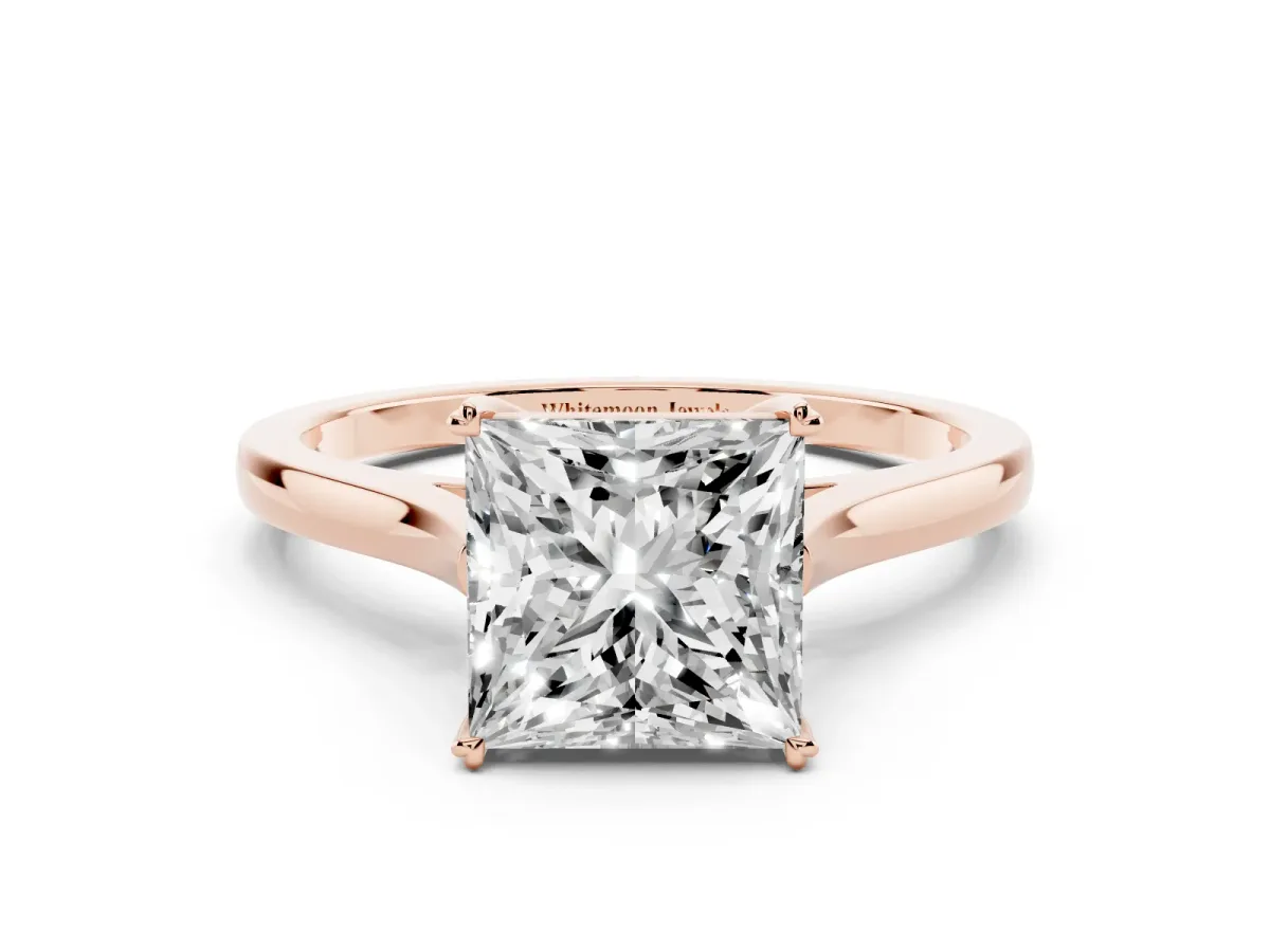 Princess Cut Solitaire Heart Prong Engagement Ring with Tapered Band Rose gold