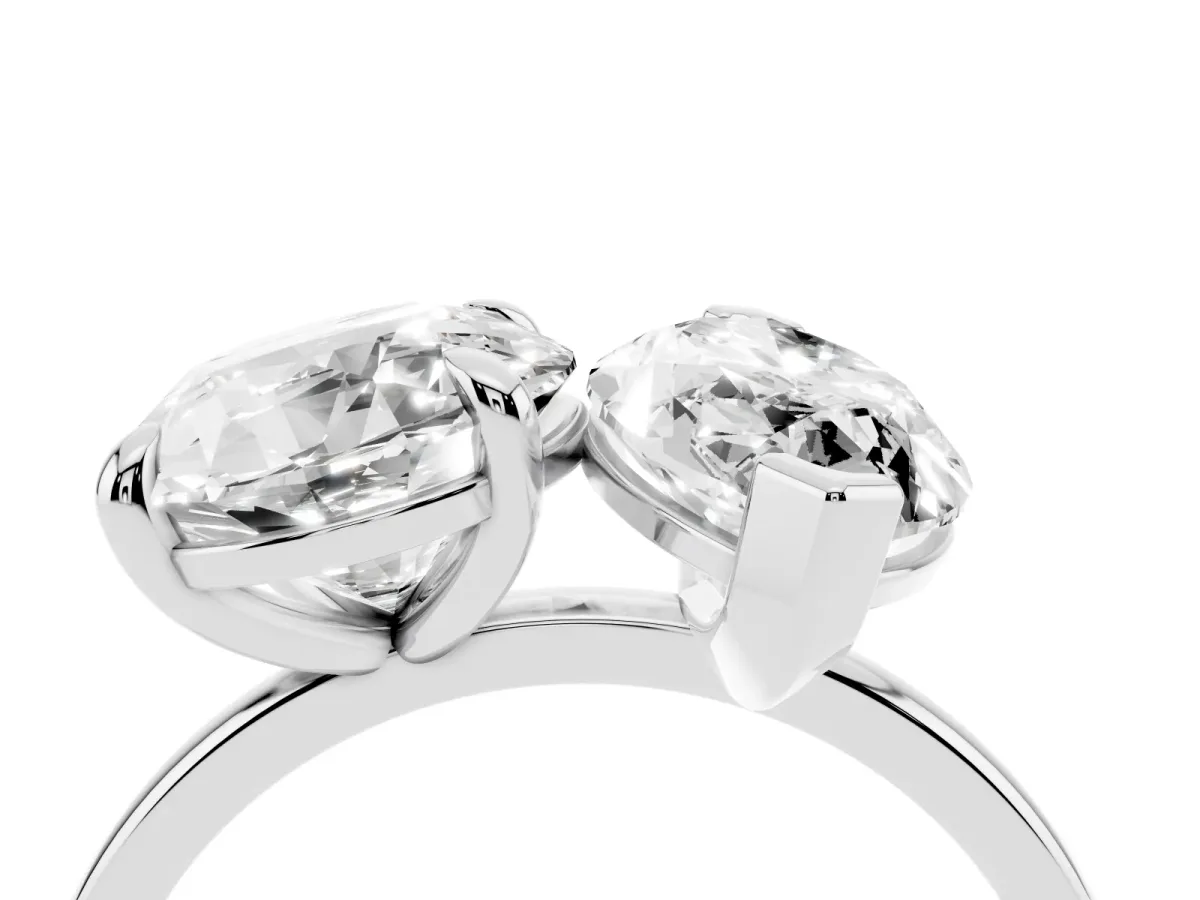 Round and Marquise Toi Moi Ring with Prong Setting and Plain Band Platinum