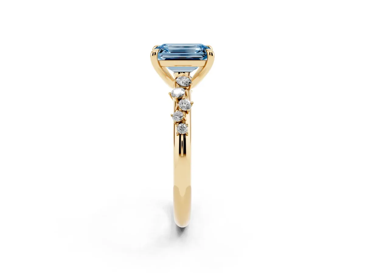 Fancy Blue Emerald Cut Cut Diamond Vine Band with Four-Prong Setting Yellow gold