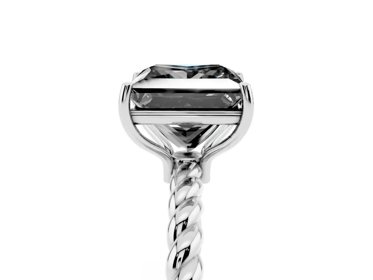 Fancy Black Princess Cut Solitaire Twisted Band 4-Prong Ring Silver