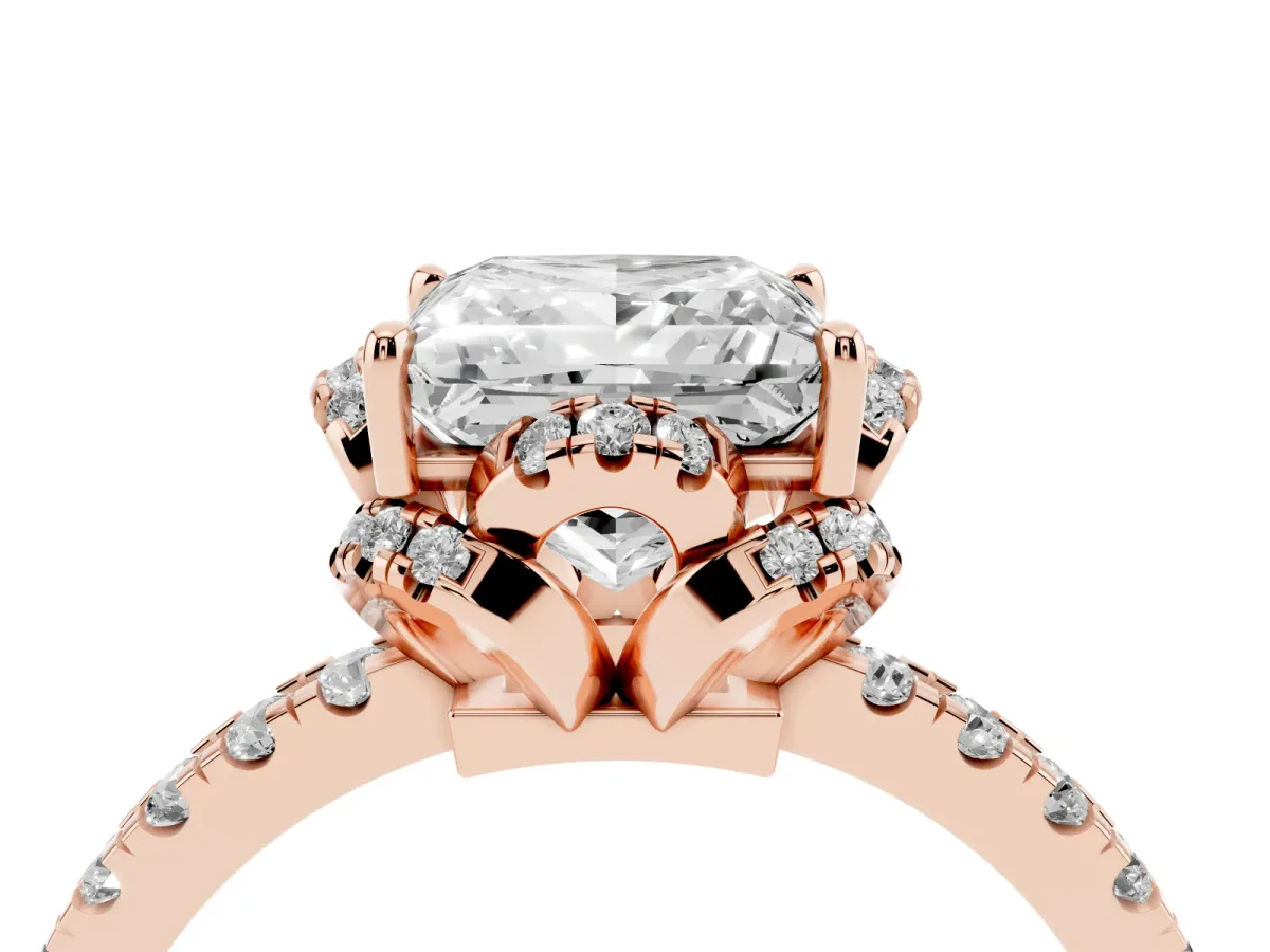Princess Cut Diamond Halo Pave Band with Four-Prong Setting Rose gold