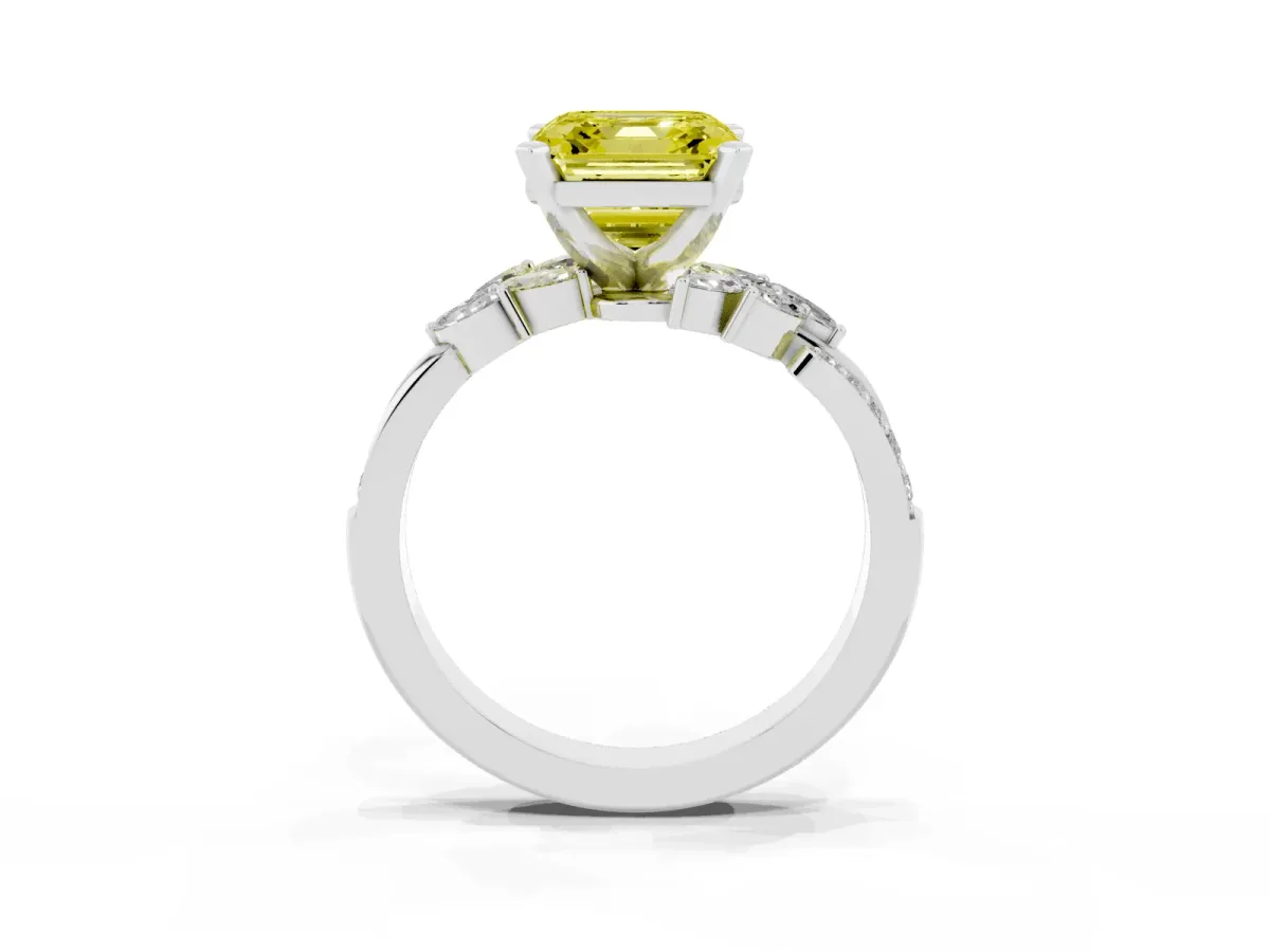 Fancy Yellow Asscher Cut Solitaire Marquise Twist Band with Six-Prong Setting Silver