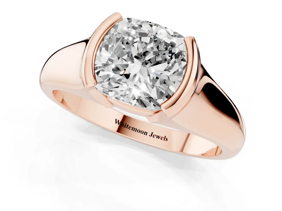 Cushion Cut Solitaire Tension Set Diamond Ring with Split Shank Band Rose gold