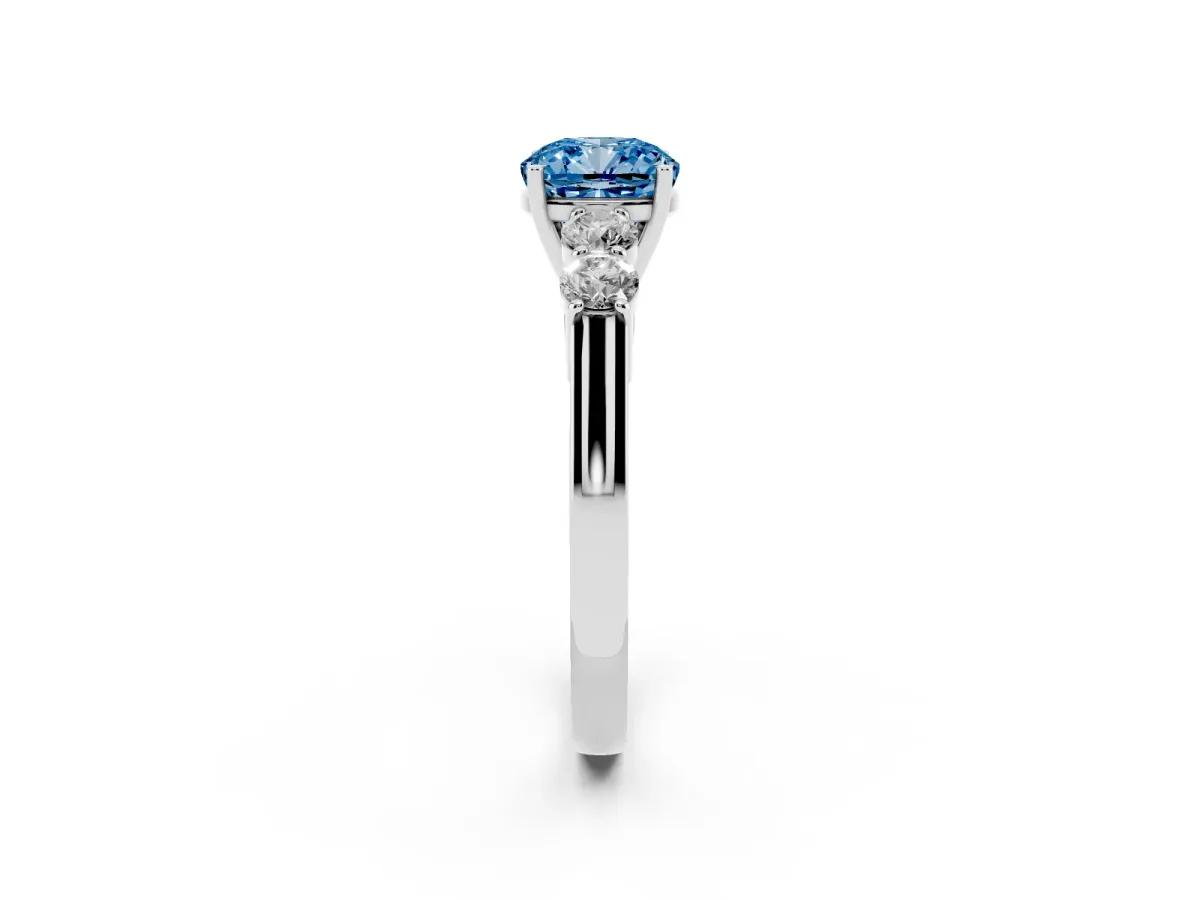 Fancy Blue Cushion Cut Cut Diamond Five-Stone Prong Set White Gold Ring Silver