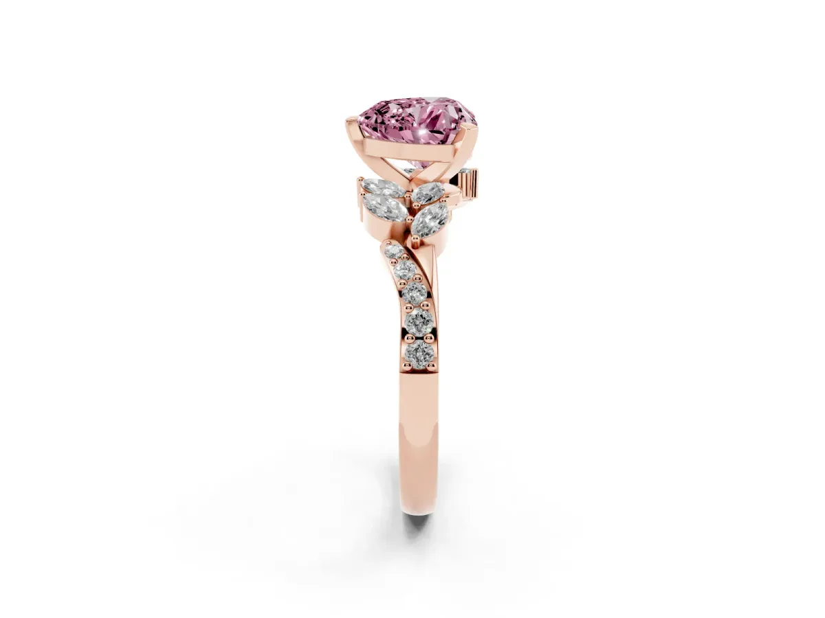 Fancy Pink Heart Cut Solitaire Marquise Twist Band with Six-Prong Setting Rose gold
