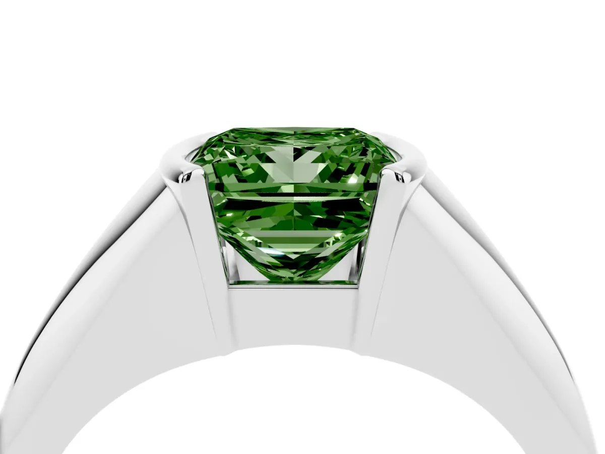 Fancy Green Princess Cut Solitaire Tension Set Diamond Ring Silver