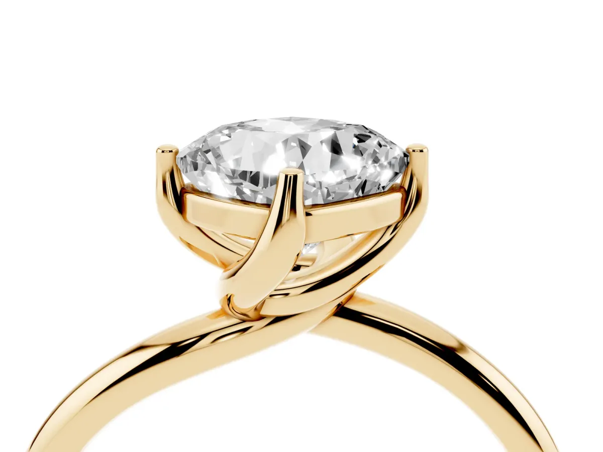 Cushion Cut Diamond Solitaire Engagement Ring with Four-Prong Setting and Classic Band Yellow gold