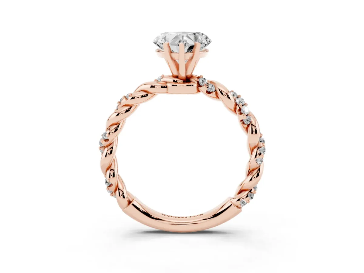 Heart Cut Diamond Solitaire Ring with Twisted Band and Pavé Accents Rose gold