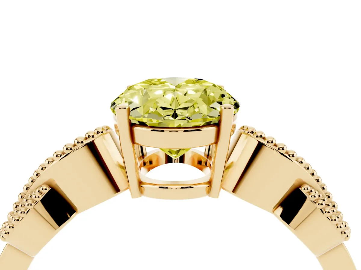 Fancy Yellow Oval Cut Solitaire Milgrain Leaf Band with Prong Setting Yellow gold