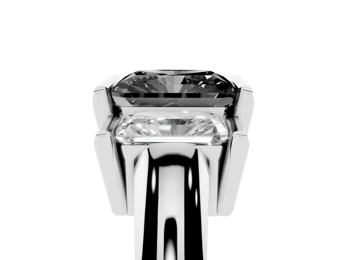Fancy Black Three Stone Radiant Cut Cut Channel Set Diamond Ring Silver
