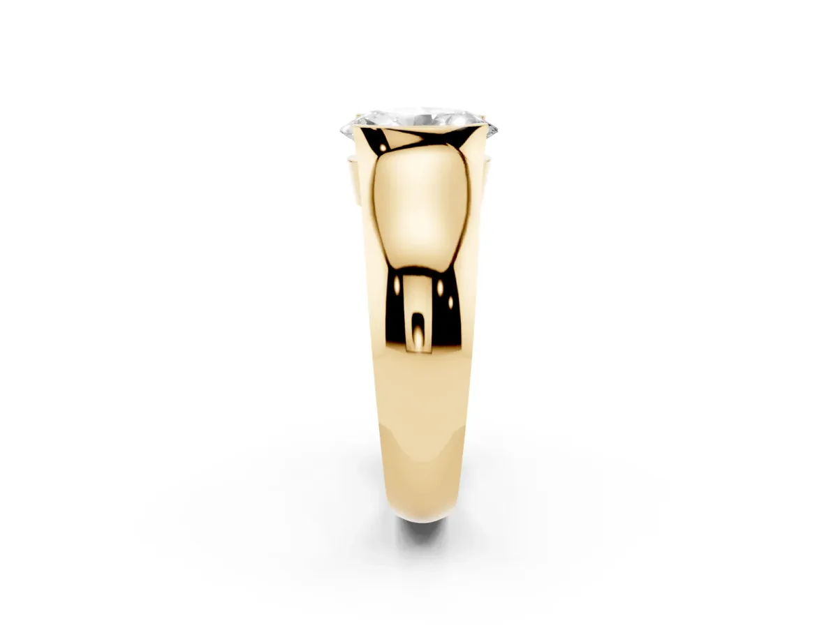 Oval Cut Solitaire Bezel Set Diamond Ring with Wide Band Yellow gold