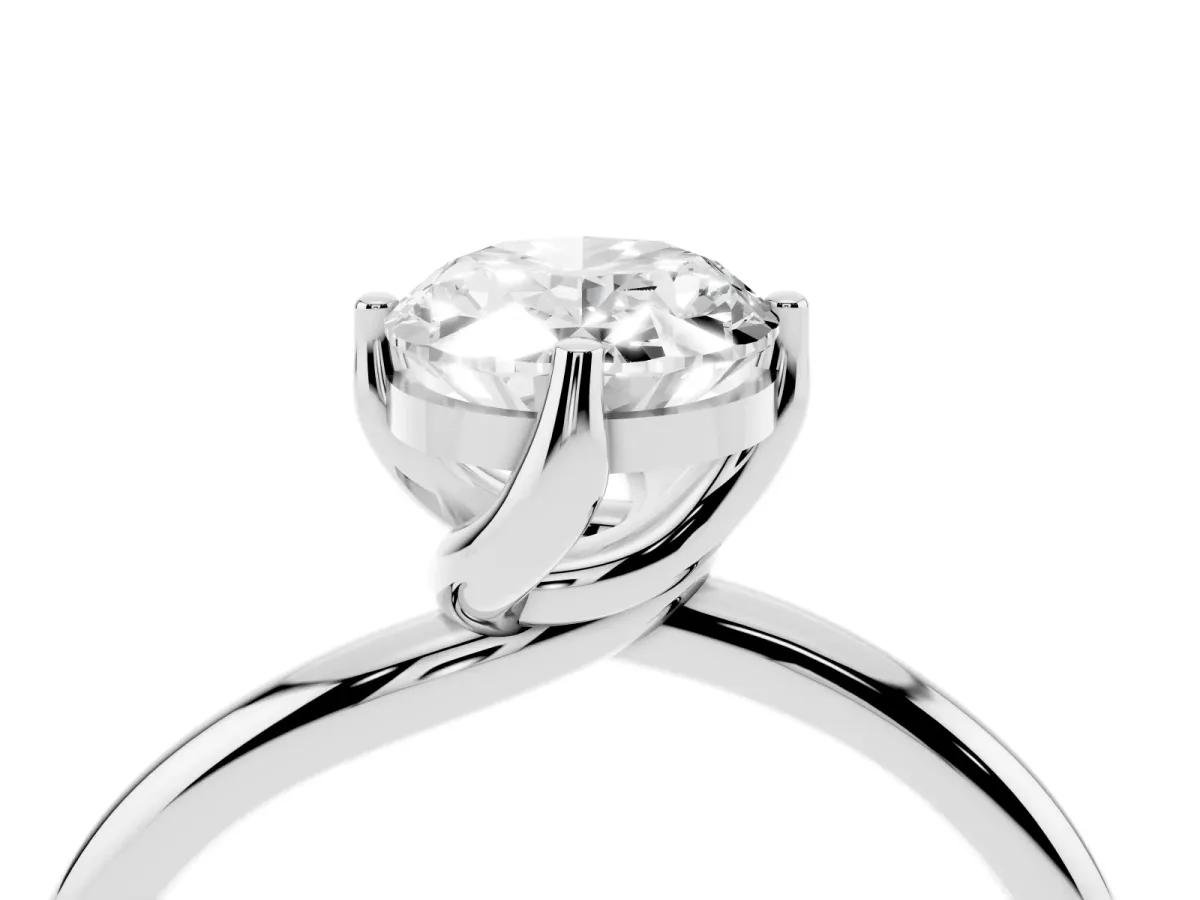 Oval Cut Diamond Solitaire Engagement Ring with Four-Prong Setting and Classic Band Silver
