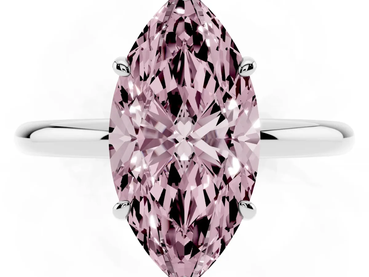 Fancy Pink Marquise Cut Solitaire Diamond Ring with Four-Prong Setting on a Plain Band Silver