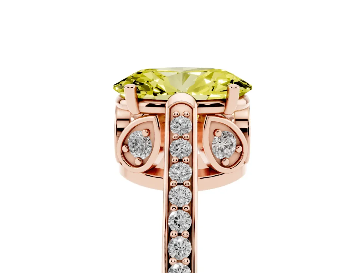 Fancy Yellow Oval Cut Cut Cathedral Pave Diamond Engagement Ring with Six-Prong Setting Rose gold