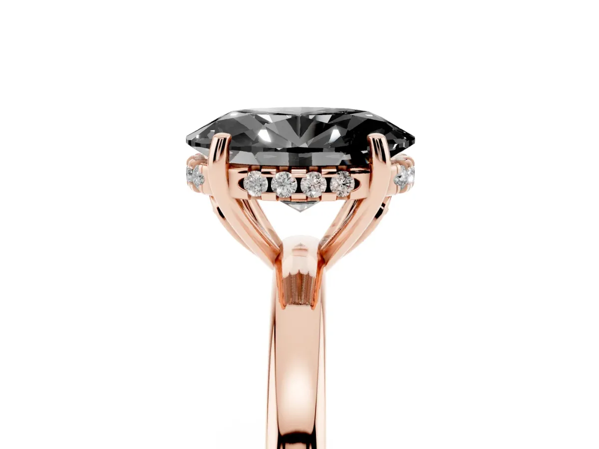Fancy Black Oval Cut Solitaire Diamond Ring with Prong Setting and Plain Band Rose gold