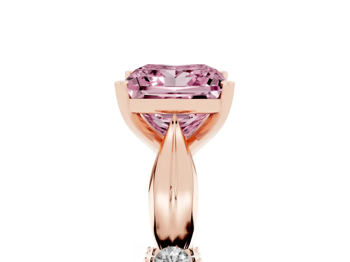 Fancy Pink Princess Cut Solitaire Diamond Twisted Band with Four-Prong Setting Rose gold