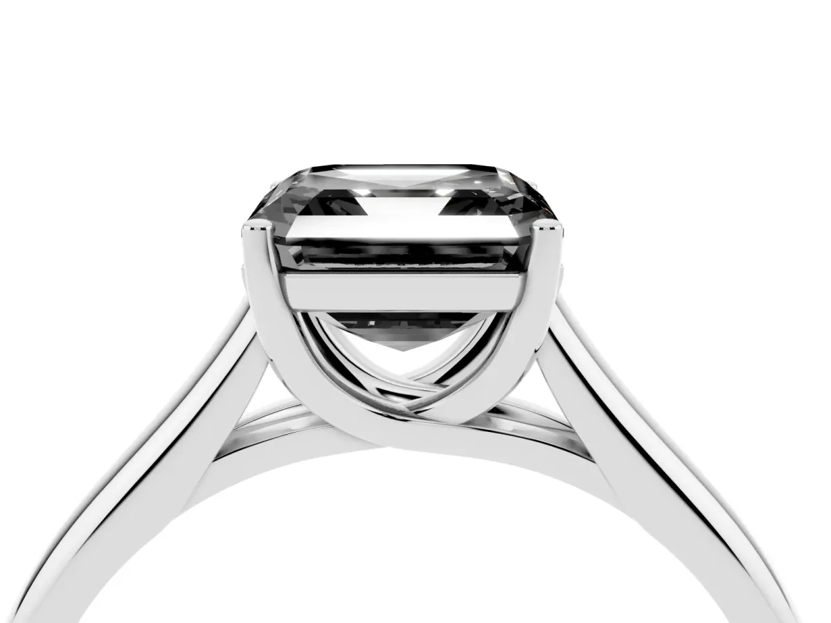 Fancy Black Asscher Cut Solitaire Engagement Ring with Tapered Band and Four-Prong Setting Platinum