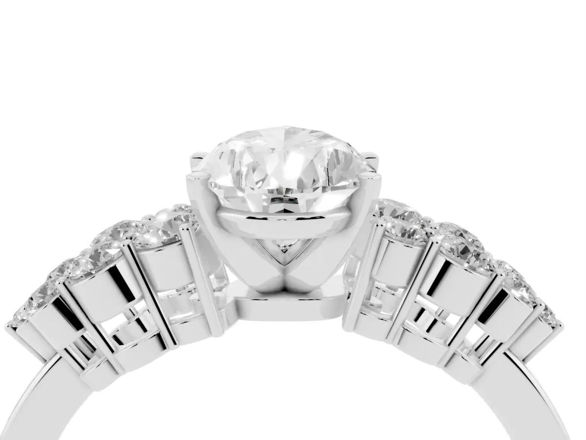 Pear Cut Cluster Diamond Engagement Ring with Pavé Band and Four-Prong Setting Silver