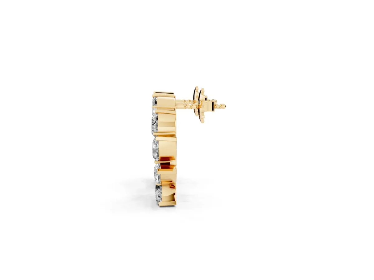 Marquise, Pear and Round Diamond Graduated Cluster Stud Earrings Yellow gold