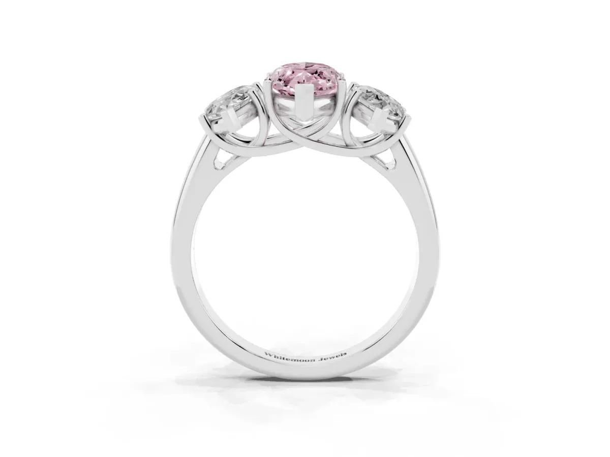 Fancy Pink Three-Stone Marquise Cut Diamond Engagement Ring with Prong Setting Platinum