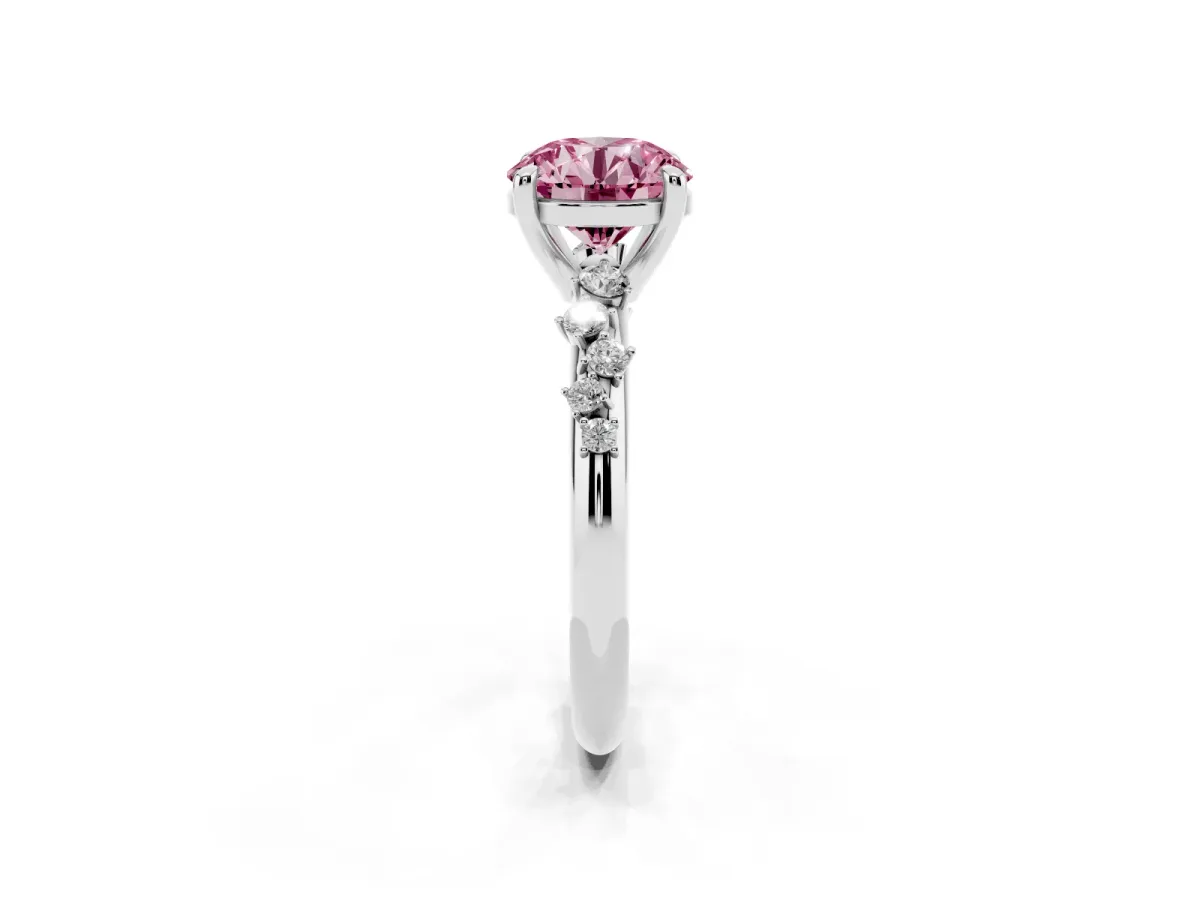 Fancy Pink Round Cut Cut Diamond Vine Band with Four-Prong Setting Platinum