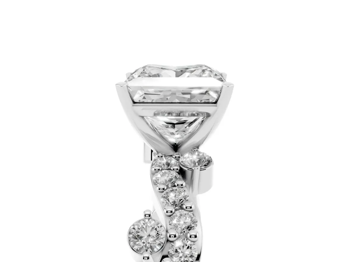 Princess Cut Cut Solitaire Diamond Twisted Band with Pave Setting Platinum