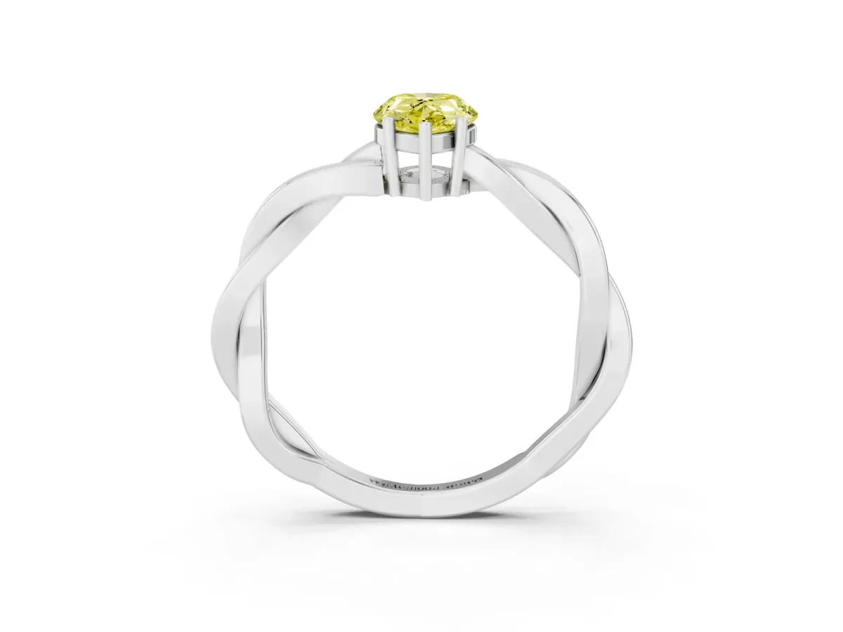 Fancy Yellow Pear Cut Solitaire Twisted Pave Diamond Ring with Four-Prong Setting Silver
