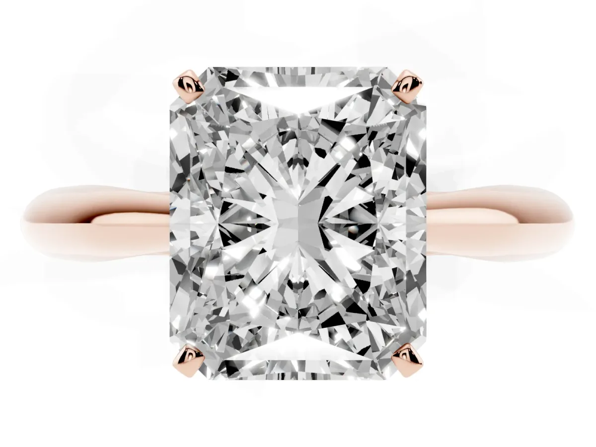 Radiant Cut Diamond Solitaire Engagement Ring with Cathedral Setting and Four-Prong Mount Rose gold