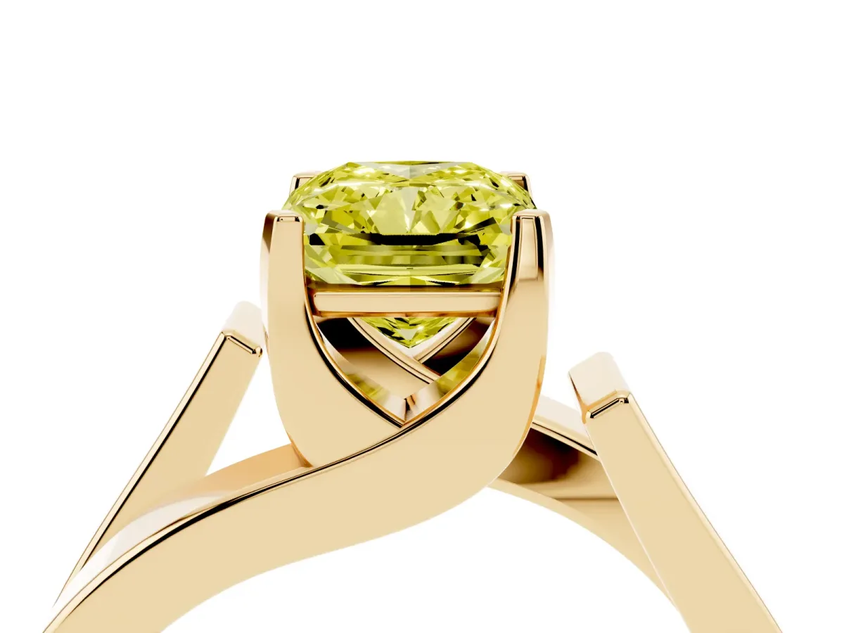 Fancy Yellow Modern Tension Set Radiant Cut Diamond Solitaire Wide Band Ring Yellow gold