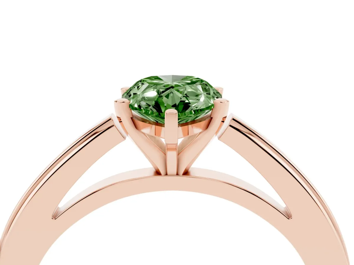 Fancy Green Pear Cut Solitaire Diamond Ring with Four-Prong Setting and Classic Band Rose gold