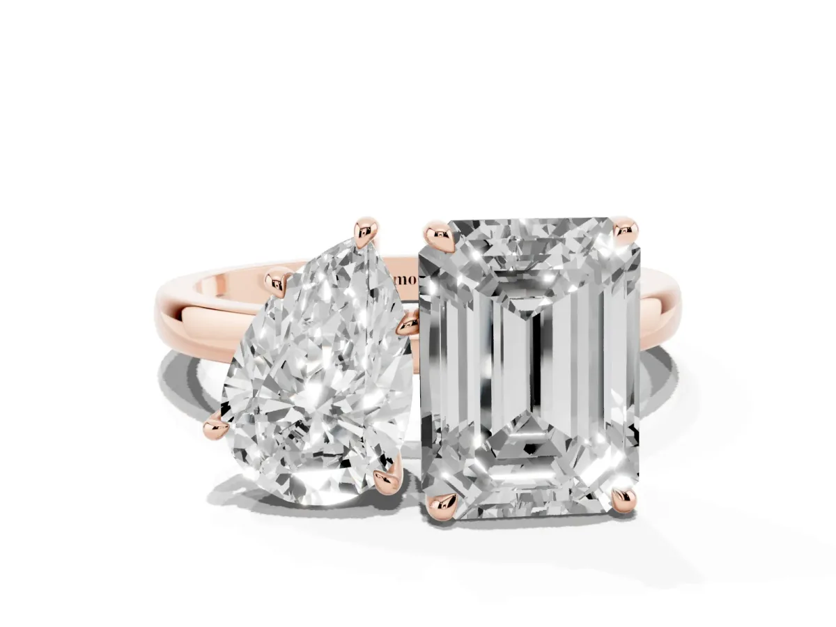 Pear Cut and Emerald Cut Toi Moi Ring with Prong Setting Rose gold