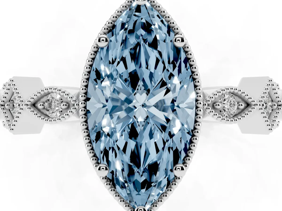 Fancy Blue Marquise Cut Milgrain Marquise Diamond Twist Band Ring Silver