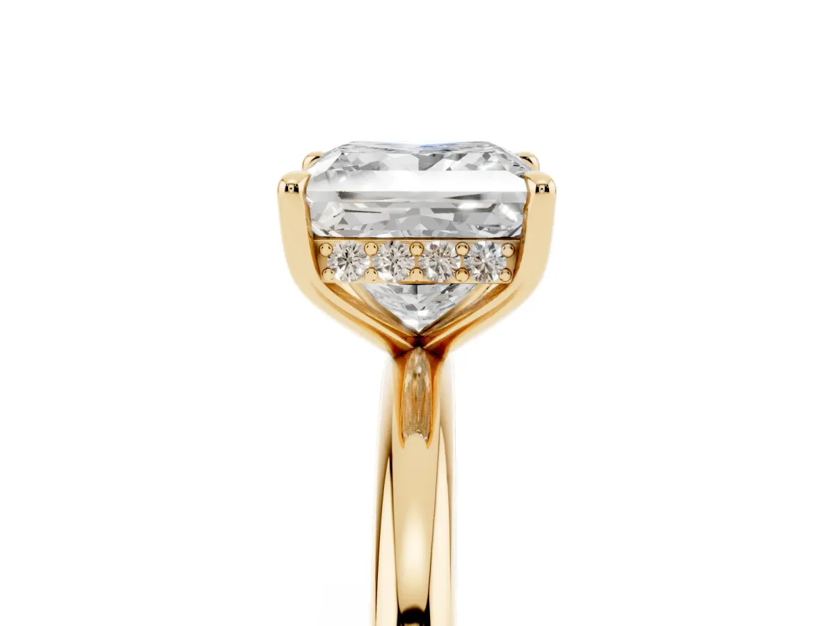 Princess Cut Diamond Solitaire Ring with Thin Band and Four-Prong Setting Yellow gold