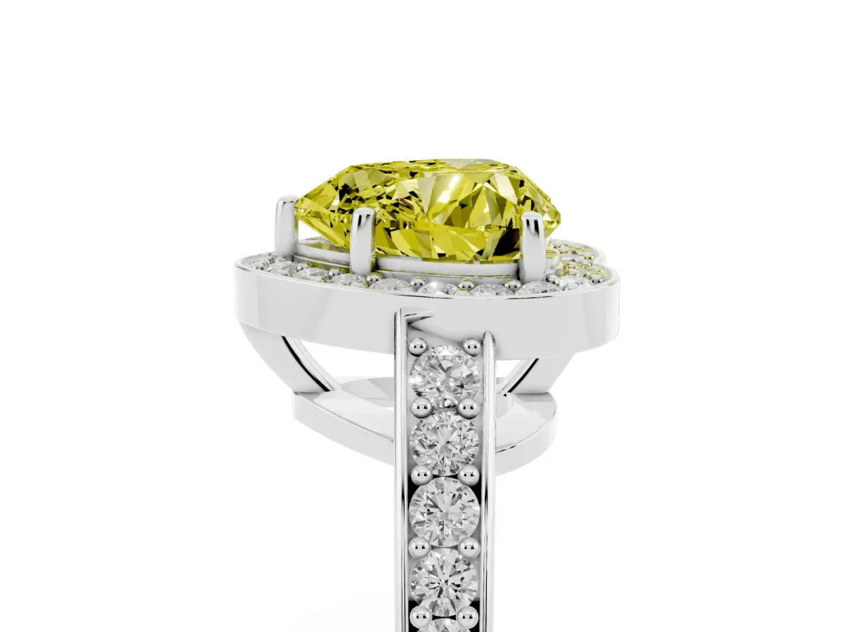 Fancy Yellow Heart Cut Halo Pavé Diamond Engagement Ring with Bezel Setting Silver