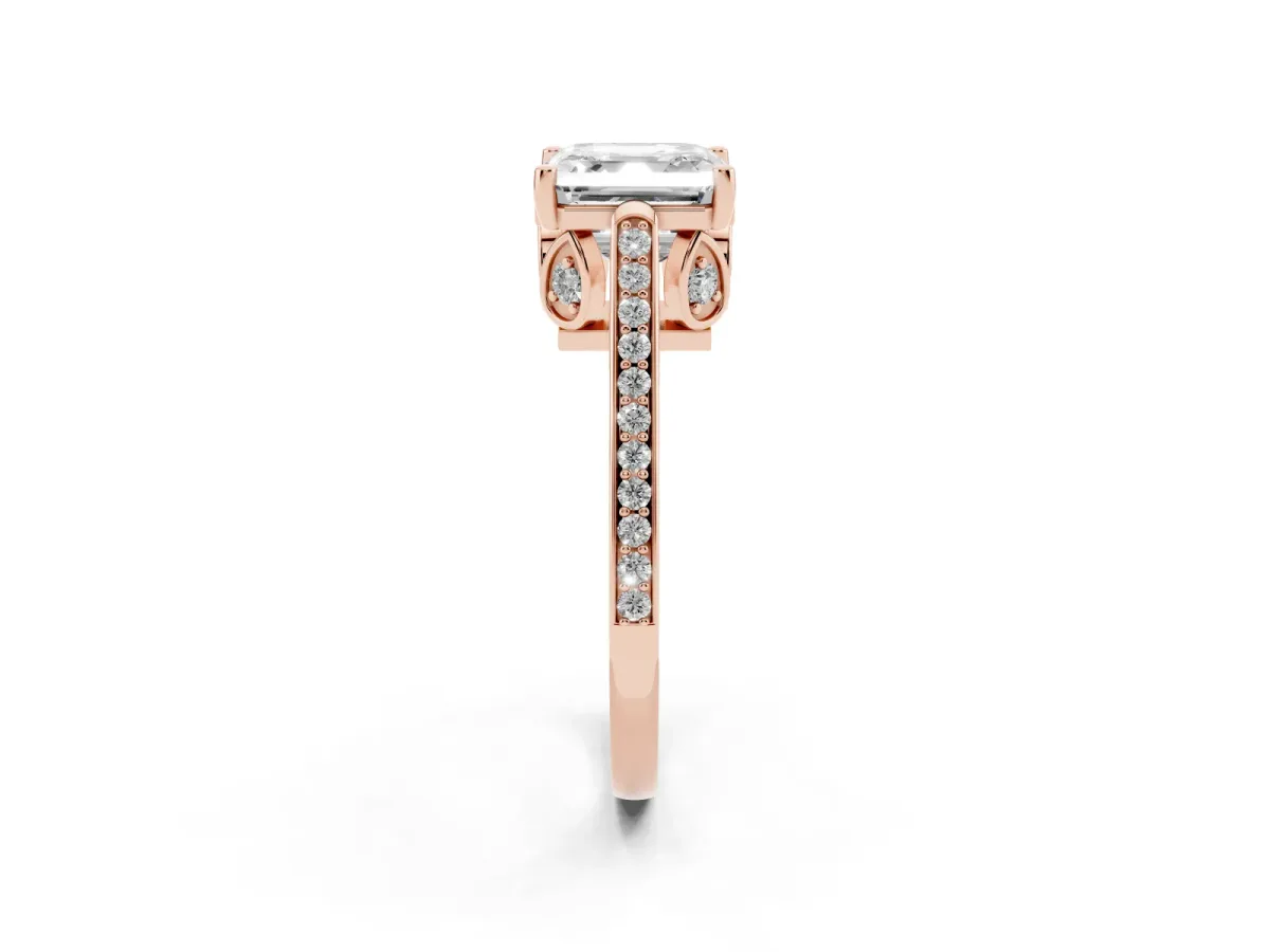 Asscher Cut Cut Cathedral Pave Diamond Engagement Ring with Six-Prong Setting Rose gold