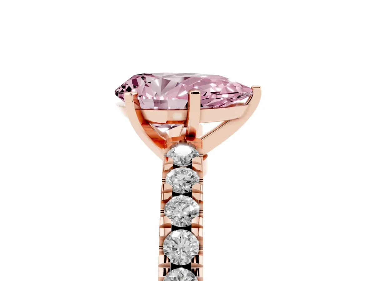 Fancy Pink Pear Cut Solitaire Diamond with Pavé Band and Four-Prong Setting Rose gold