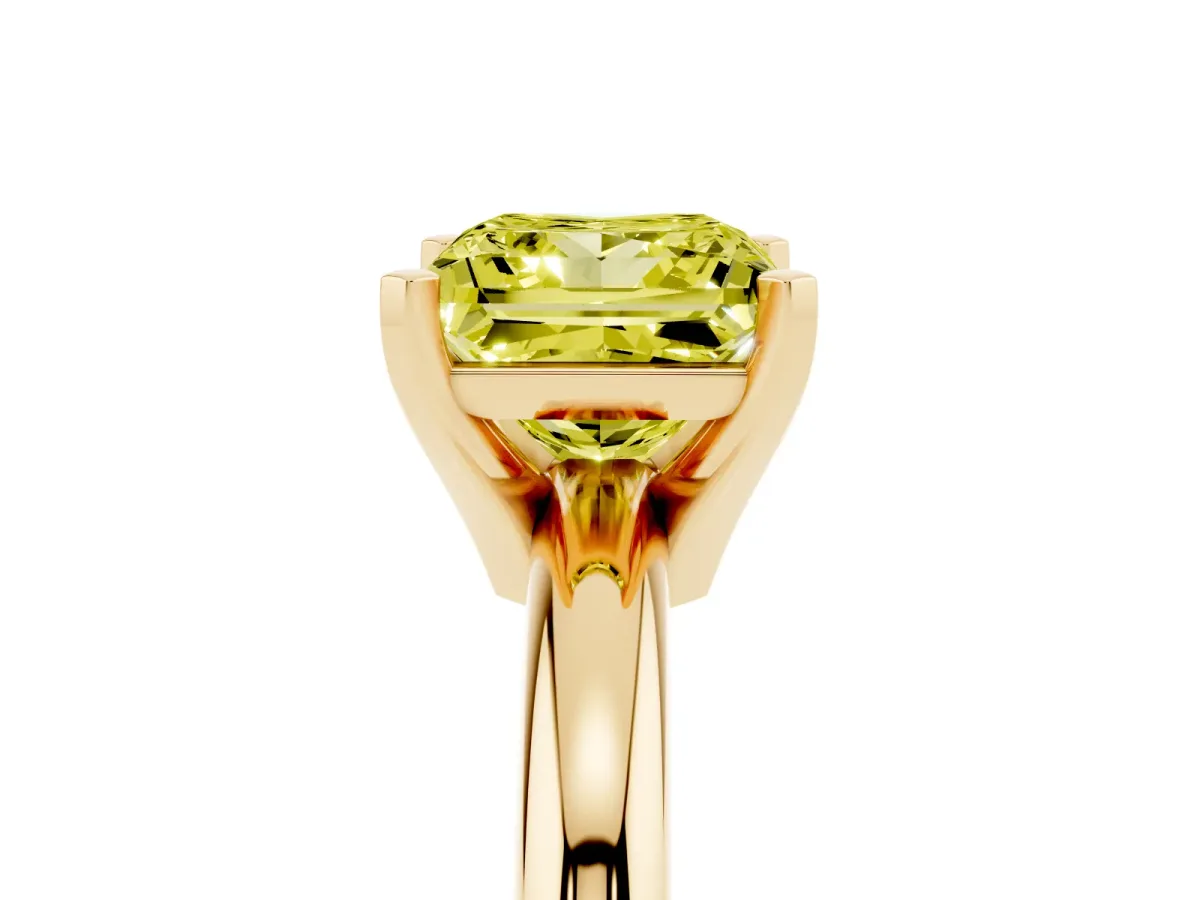 Fancy Yellow Princess Cut Diamond Solitaire Engagement Ring with Round Band and Four-Prong Setting Yellow gold