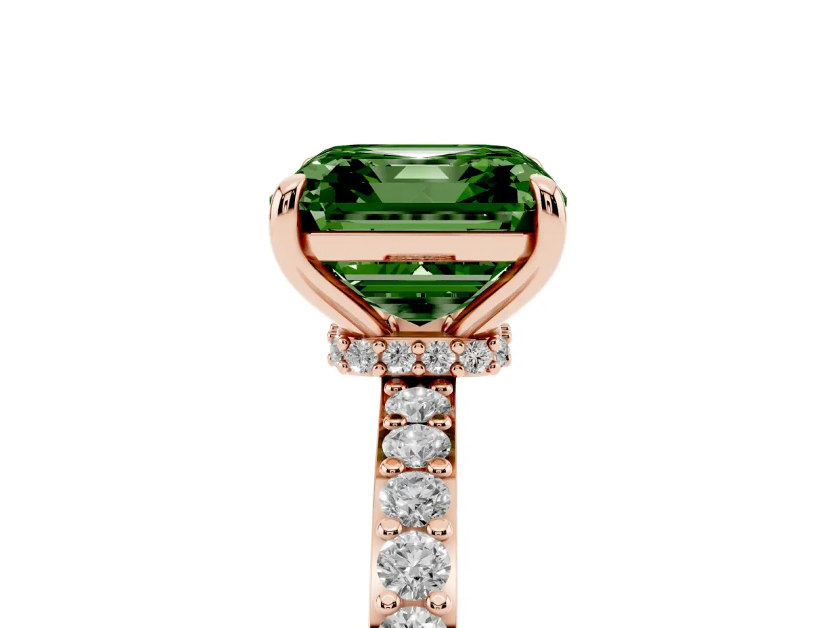 Fancy Green Asscher Cut Diamond Solitaire Engagement Ring with Pavé Band and Four-Prong Setting Rose gold