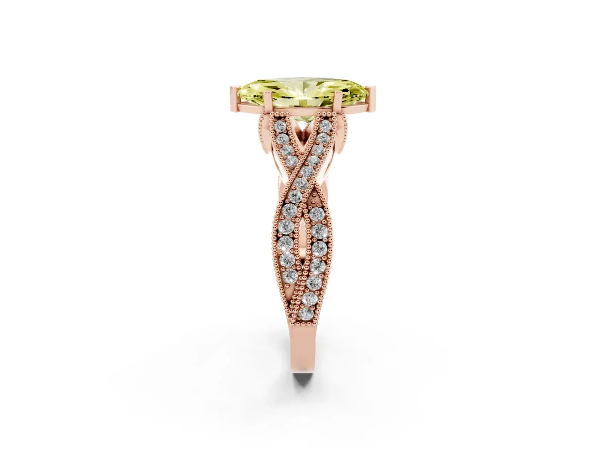 Fancy Yellow Marquise Cut Cut Diamond Twisted Band with Milgrain Pave Setting and Four-Prong Setting Rose gold