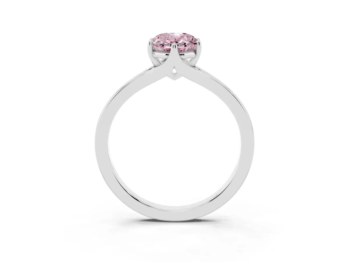 Fancy Pink Oval Cut Solitaire Diamond Ring with Six-Prong Setting and Tapered Band White gold