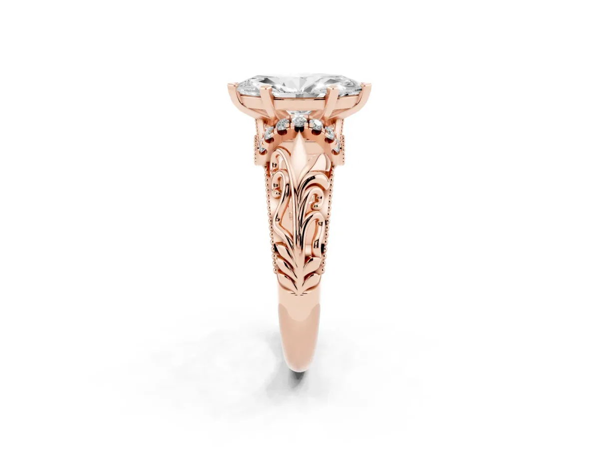 Marquise Cut Solitaire Filigree Engagement Ring with Halo and Prong Setting Rose gold