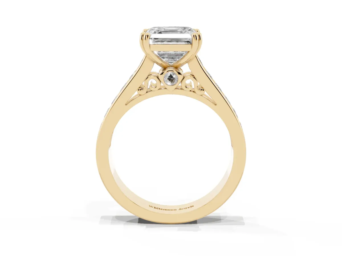 Asscher Cut Cut Channel Set Solitaire Engagement Ring with Prong Setting Yellow gold